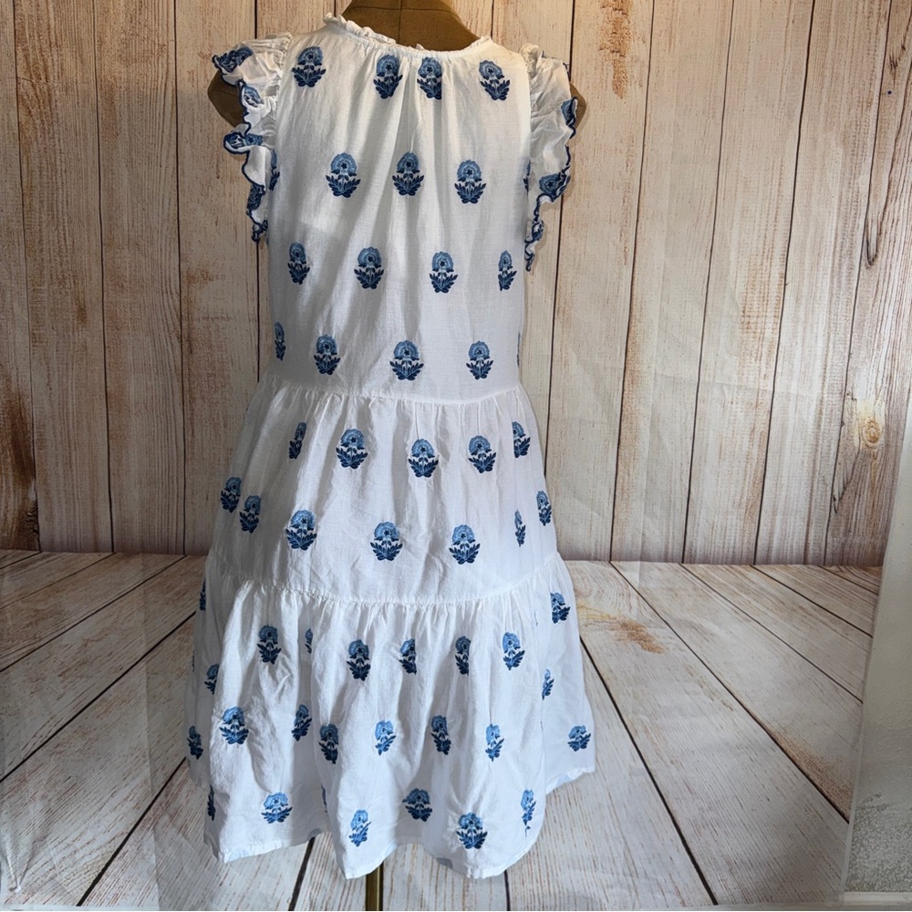 A Loves A Floral Embroidered Tiered Babydoll Mini Dress, Blue & White, Ruffle L - Picture 7 of 12